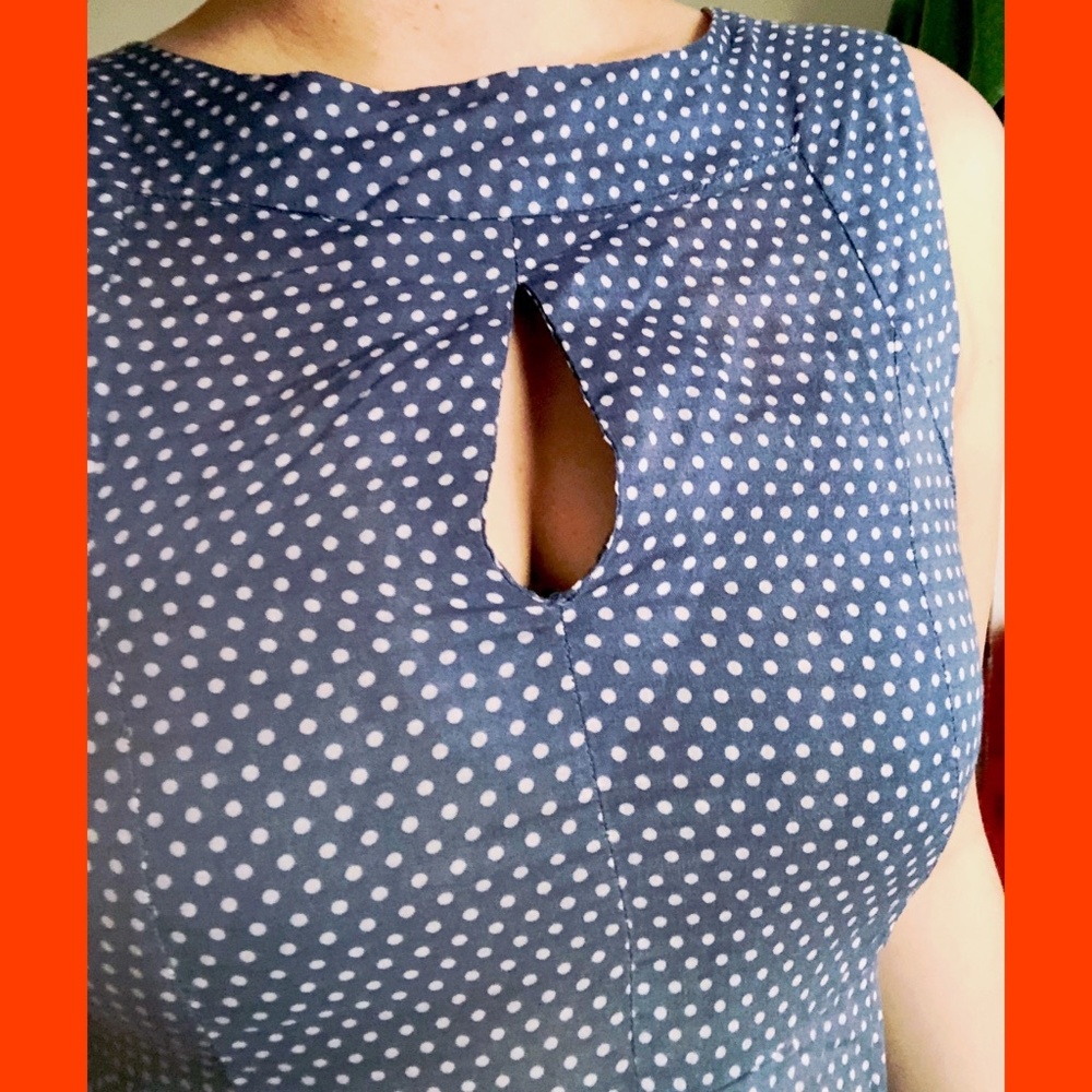 Angie Retro Blue & White Polka Dot Keyhole Dress